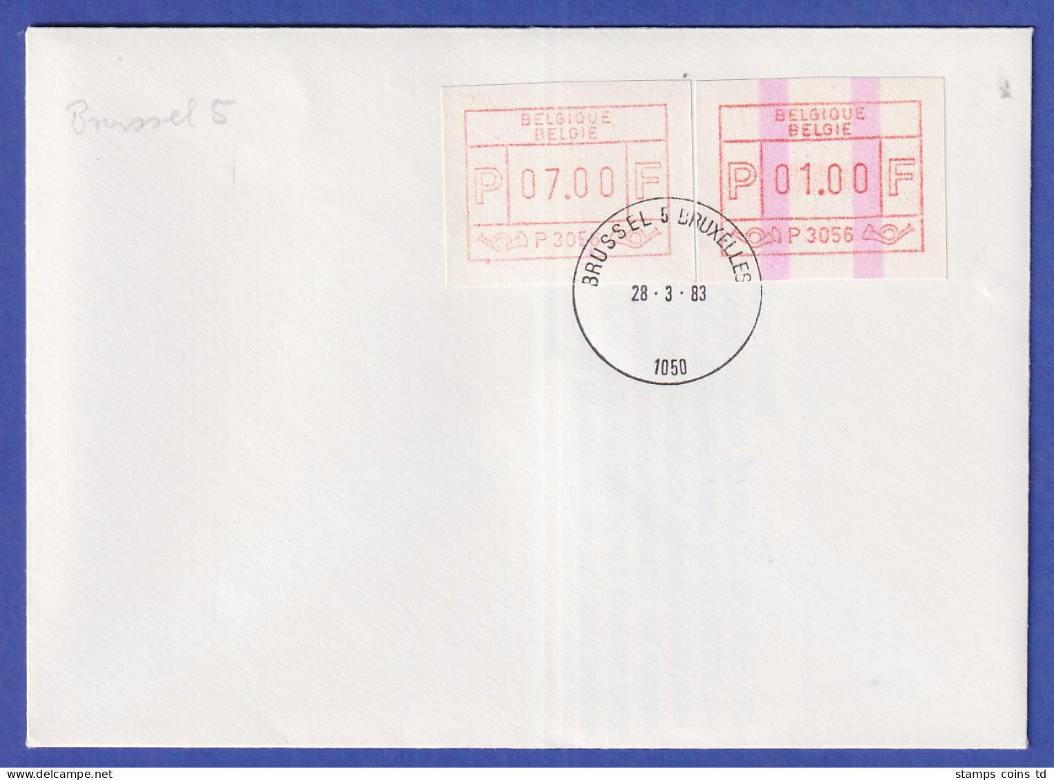 Belgien FRAMA-ATM P3056 Mit ENDSTREIFEN In MIF Auf FDC BRUSSEL Vom 28.3.83 - Other & Unclassified