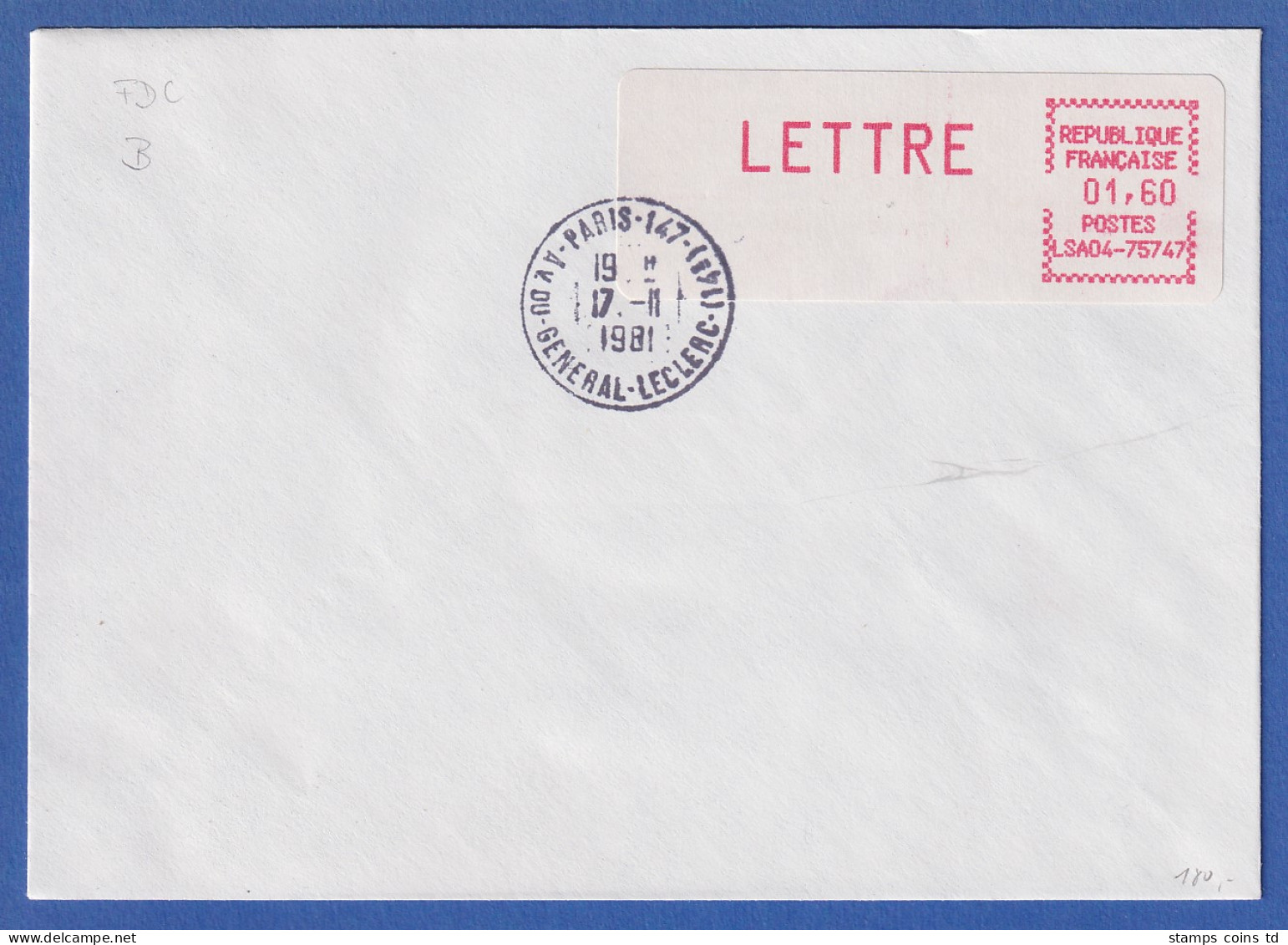 Frankreich ATM CGA-Alcatel LSA04-75747 Spitze Ecken Mittelrosa LETTRE 1,60 FDC - Sonstige & Ohne Zuordnung