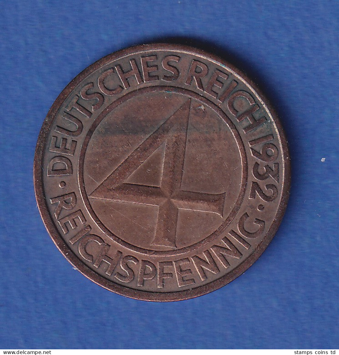 Deutsches Reich Kursmünze 4 Reichspfennig 1932 J - Autres & Non Classés