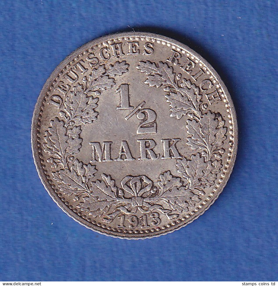 Deutsches Kaiserreich Silber-Kursmünze 1/2 Mark 1913 J Vz - Sonstige & Ohne Zuordnung