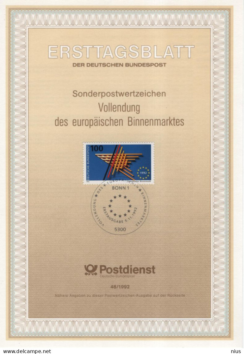 Germany Deutschland 1992-48 Vollendung Des Europäischen Binnenmarktes Completion Of The European Internal Market, Bonn - 1991-2000