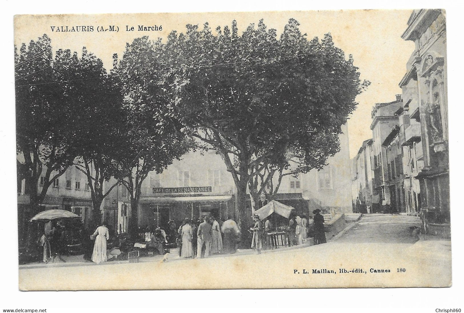 CPA RARE Circulée En 1906 - VALLAURIS - Le Marché - Café De La Renaissance - Edit. P.L. Maillan - Vallauris