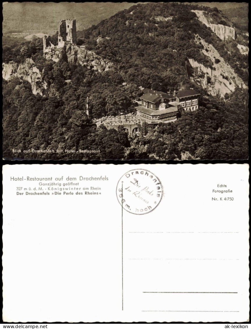 Ansichtskarte Königswinter Luftbild Drachenfels Mit Hotel Restaurant 1958 - Koenigswinter