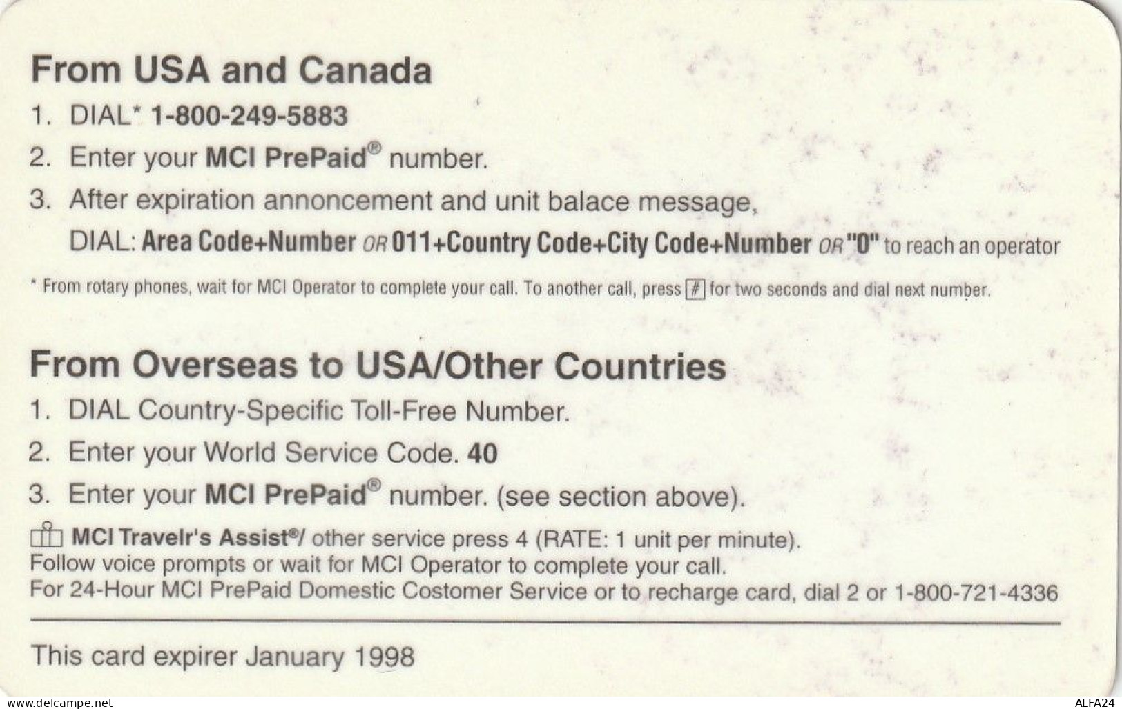 PREPAID PHONE CARD USA  (CZ1993 - Otros & Sin Clasificación