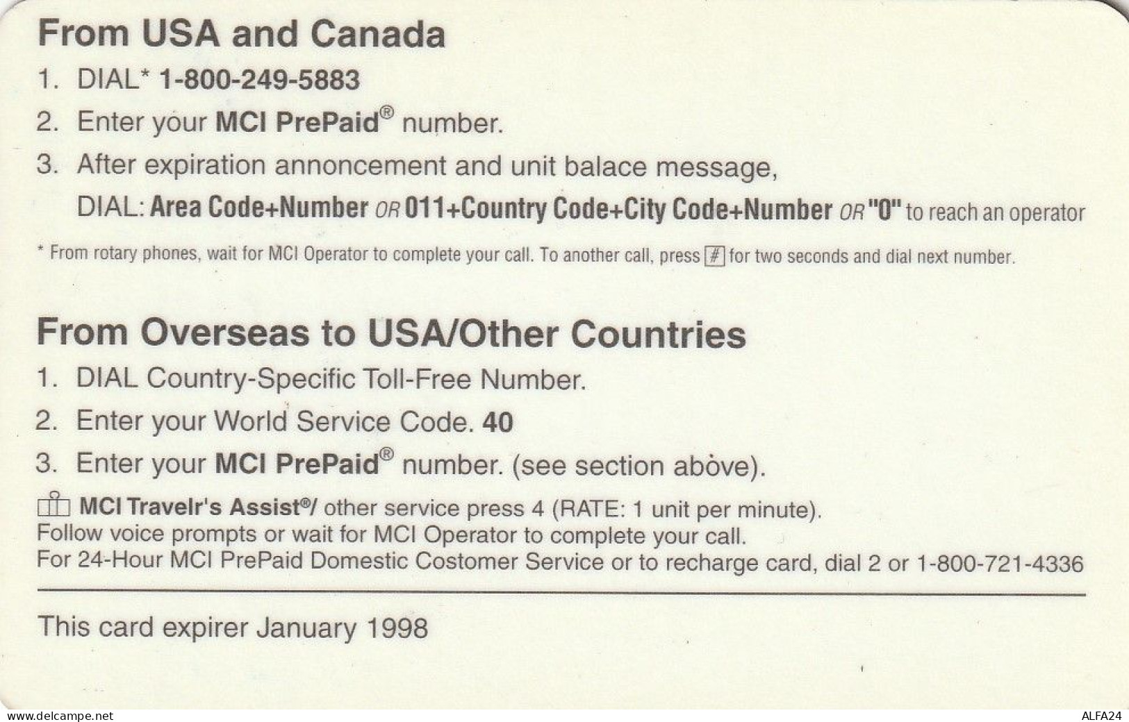 PREPAID PHONE CARD USA  (CZ1990 - Otros & Sin Clasificación