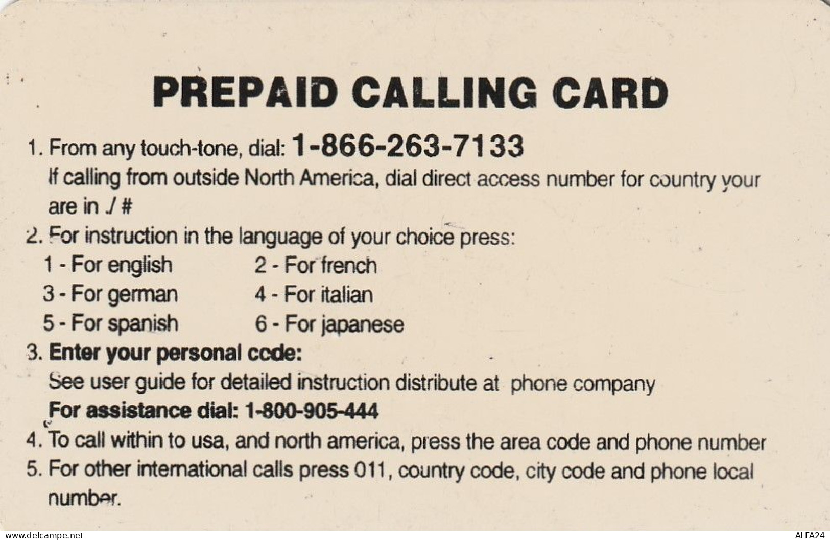 PREPAID PHONE CARD USA  (CZ1992 - Autres & Non Classés