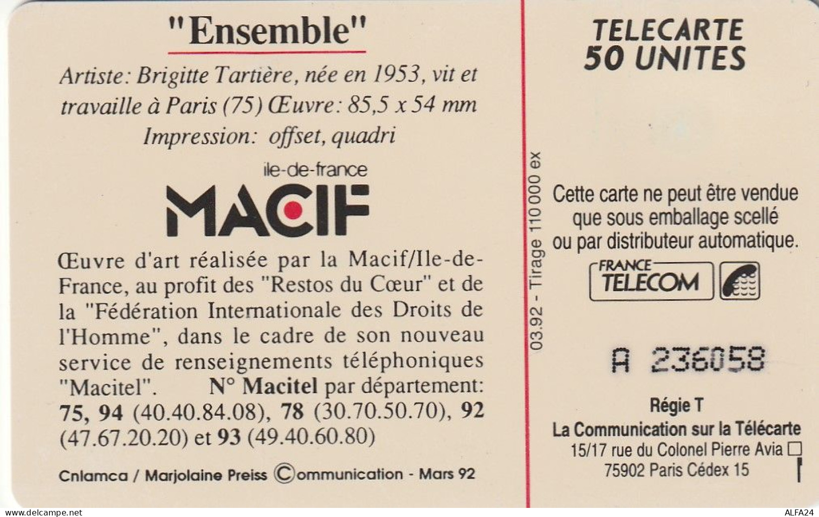 PHONE CARD FRANCIA 1992 (CZ1760 - 1992