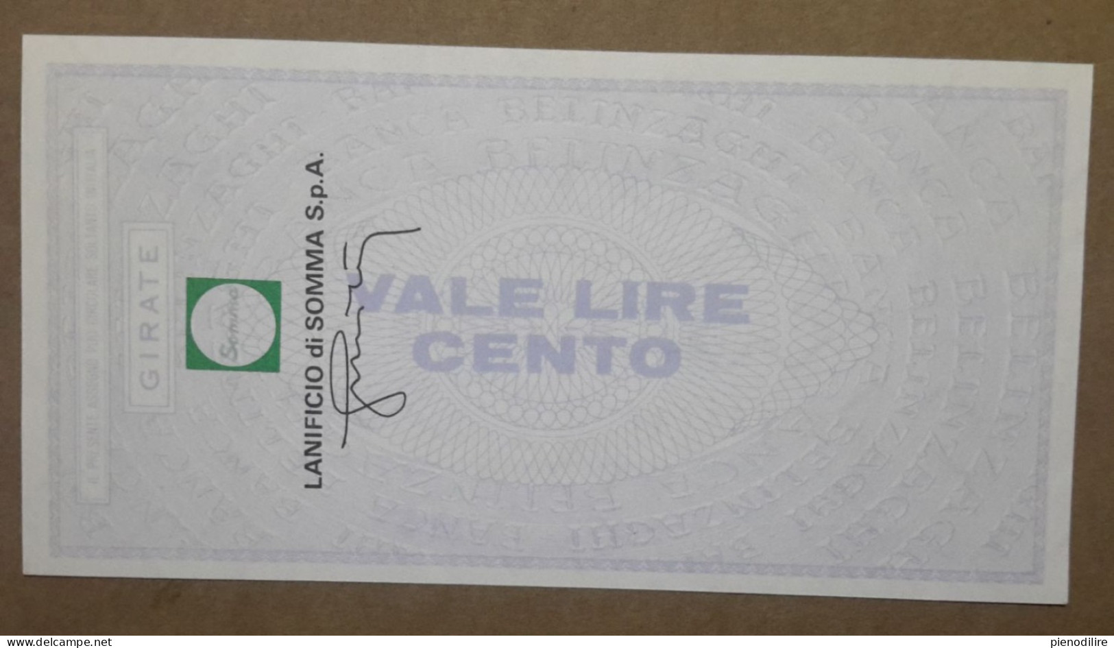 BANCA BELINZAGHI, 100 LIRE 30.06.1977 LANIFICIO SOMMA S.P.A. MILANO (A1.88) - [10] Checks And Mini-checks