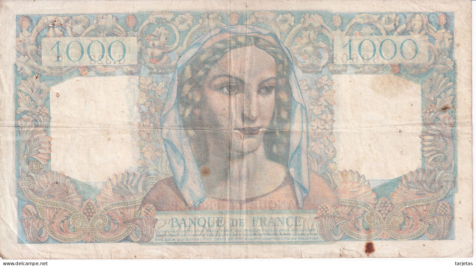 BILLETE DE FRANCIA DE 1000 FRANCS DEL AÑO 1946 (BANKNOTE) MINERVE ET HERCULE - 1 000 F 1945-1950 ''Minerve Et Hercule''