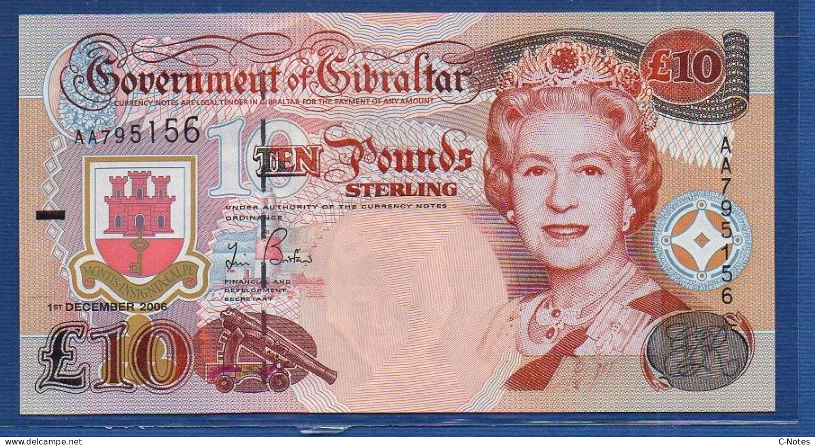 GIBRALTAR - P.32 – 10 Pounds 2006 UNC, S/n AA795156 - Gibraltar