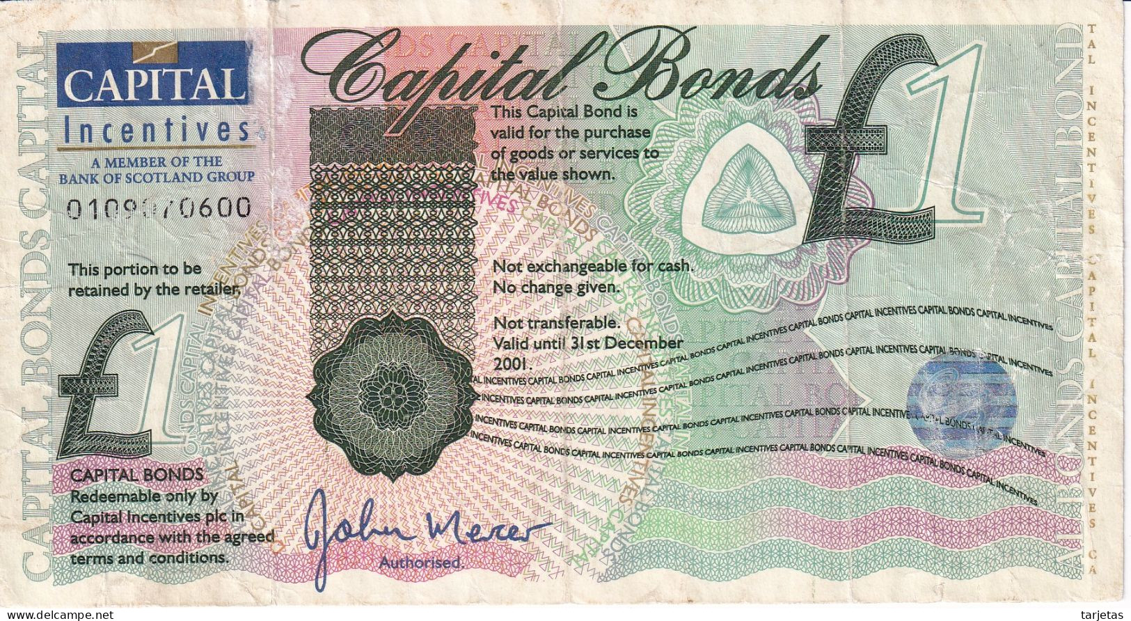 BILLETE - BONO DE ESCOCIA DE 1 POUND CAPITAL BONDS  (BANKNOTE) RARO - 1 Pound