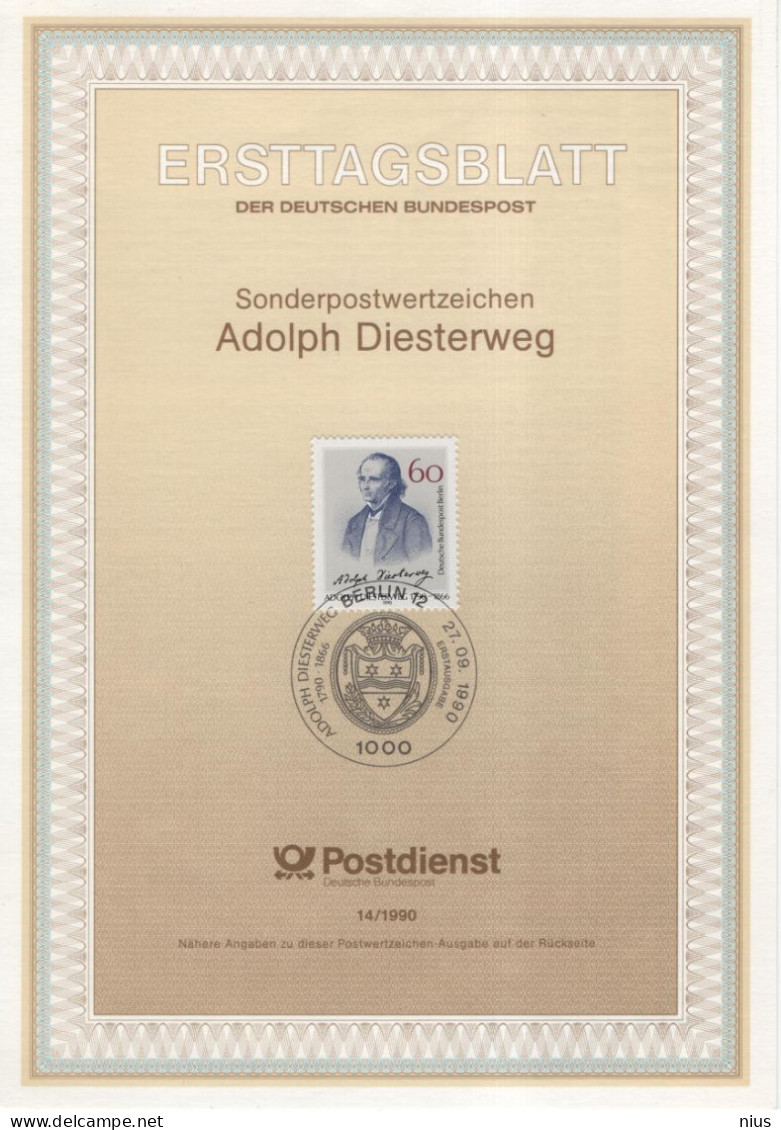 Germany Deutschland 1990-14 Adolph Diesterweg, Educator, Pedagogue, Philosopher, Canceled In Berlin - 1991-2000