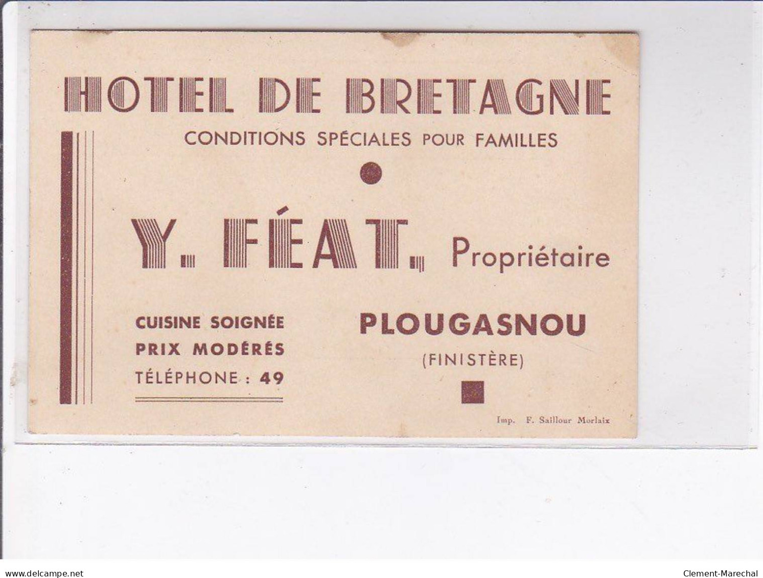 PLOUGASNOU - Carte - Photo - Le Bas Du Bourg Hôtel De Bretagne - Feat Propriétaire - Très Bon état - Plougasnou