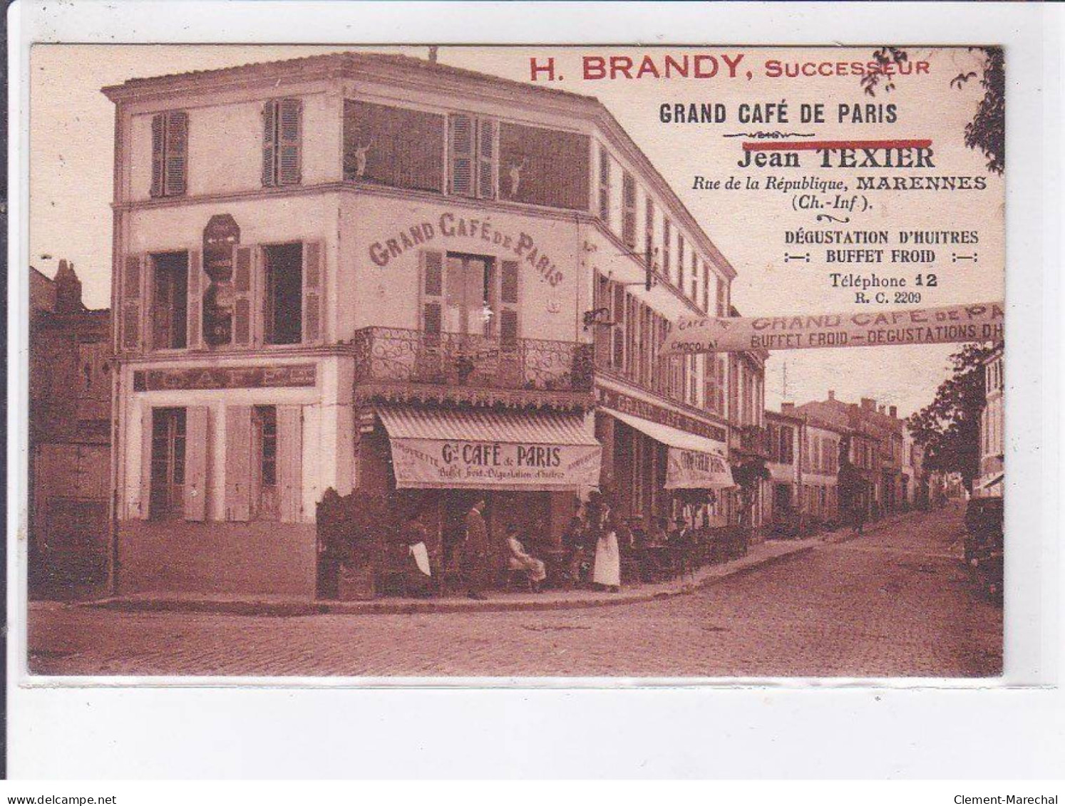 MARENNES: Grand Café De Paris, Jean Texier, Rue De La République - Très Bon état - Marennes