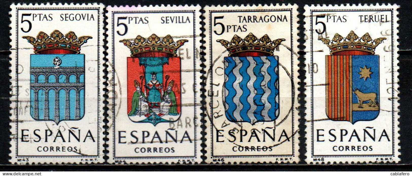 SPAGNA - 1965 - STEMMI DELLE PROVINCE SPAGNOLE: SEGOVIA, SEVILLA, TARRAGONA, TERUEL - USATI - Oblitérés