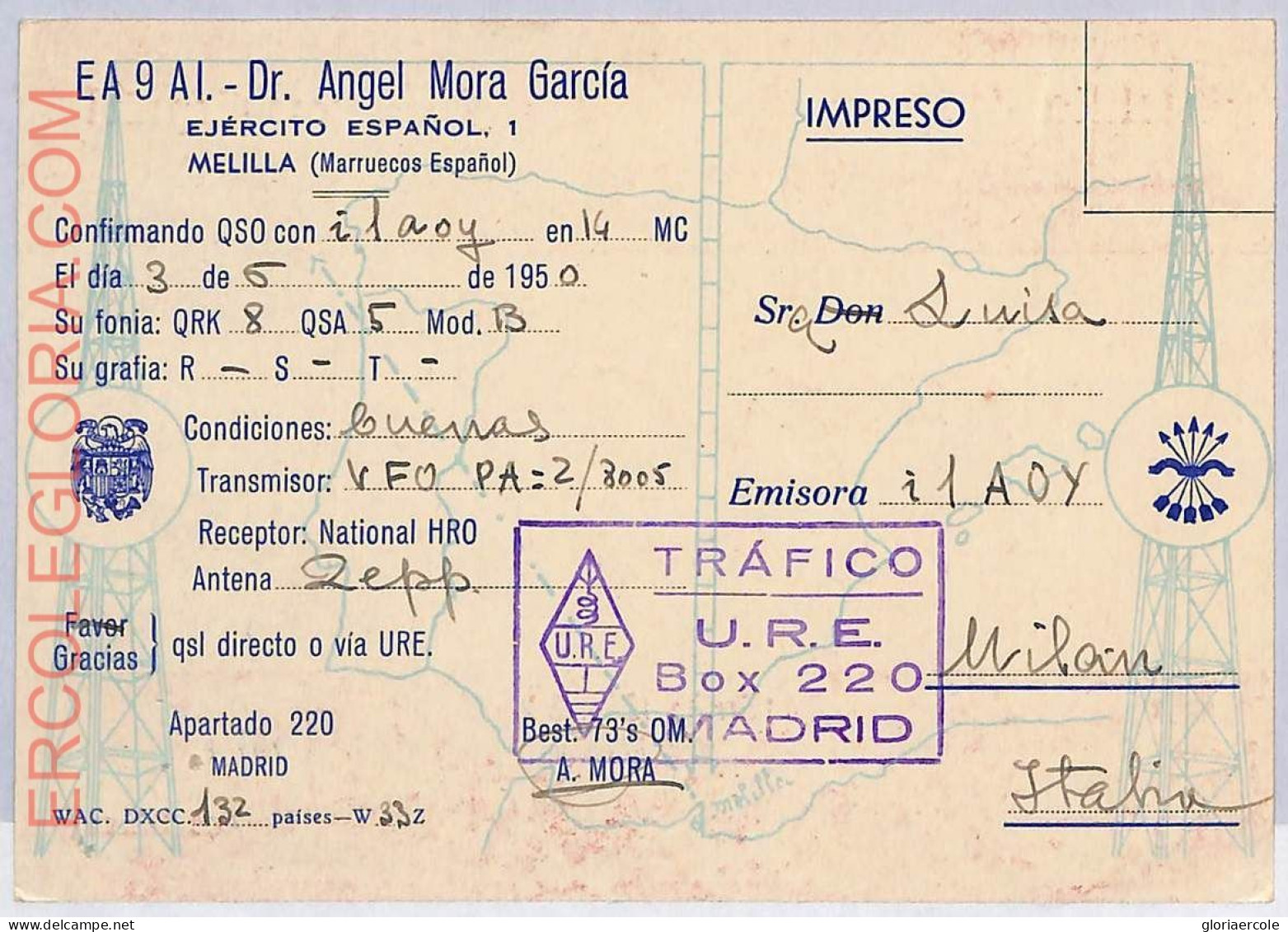 Ad9219 - SPAIN - RADIO FREQUENCY CARD  - 1950 - Radio