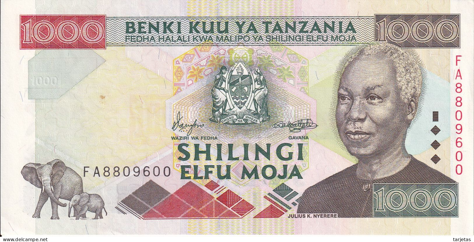 BILLETE DE TANZANIA DE 1000 SHILINGI DEL AÑO 2000 EN CALIDAD EBC (XF) (BANKNOTE) - Tanzanie