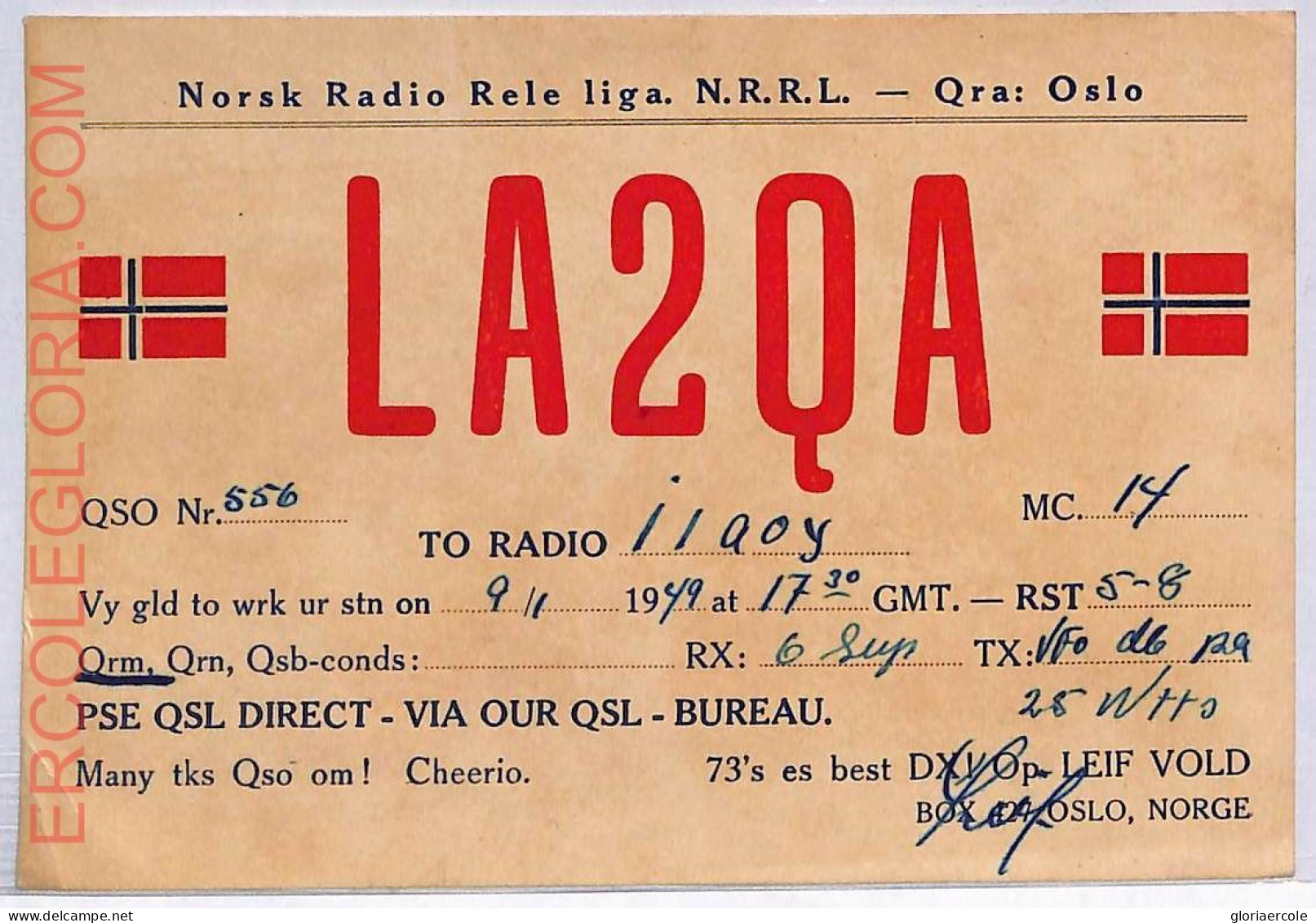 Ad9230 - NORWAY - RADIO FREQUENCY CARD  - Oslo -   1949 - Radio