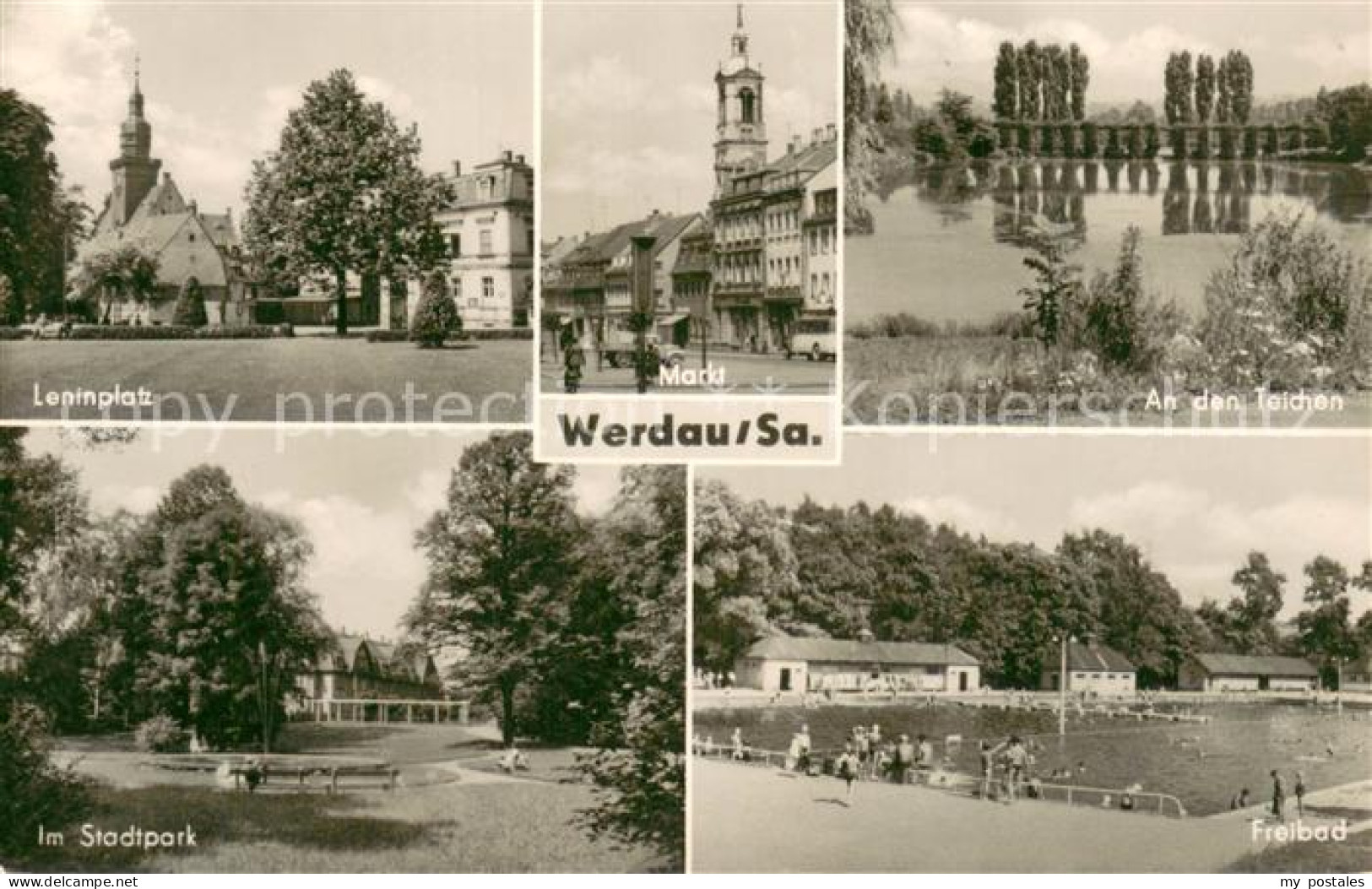 73750629 Werdau Sachsen Leninplatz Markt Teiche Stadtpark Freibad Werdau Sachsen - Werdau