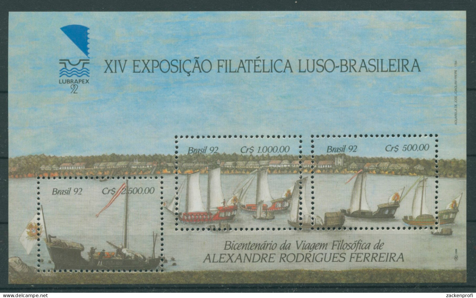 Brasilien 1992 Briefmarkenausstellung, Schiffe Block 90 Postfrisch (C22825) - Blokken & Velletjes