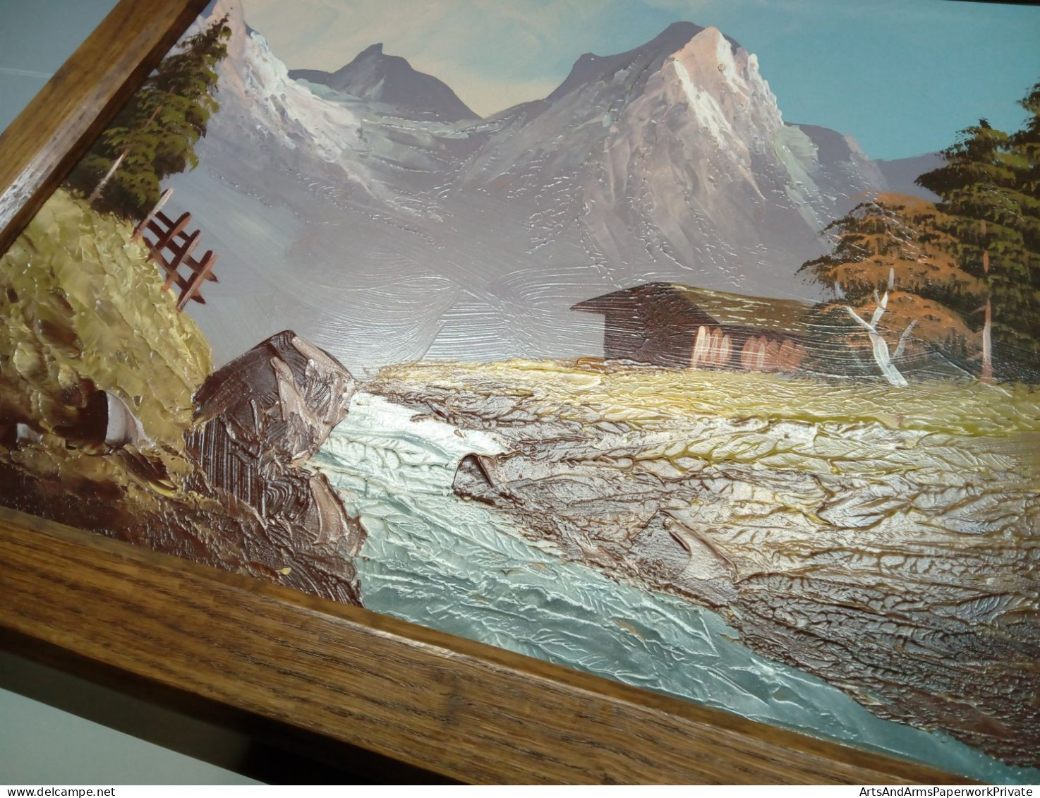 Paysage De Montagne Avec Alpage Et Rivière/ Mountain Landscape With Mountain Pasture And River - Huiles