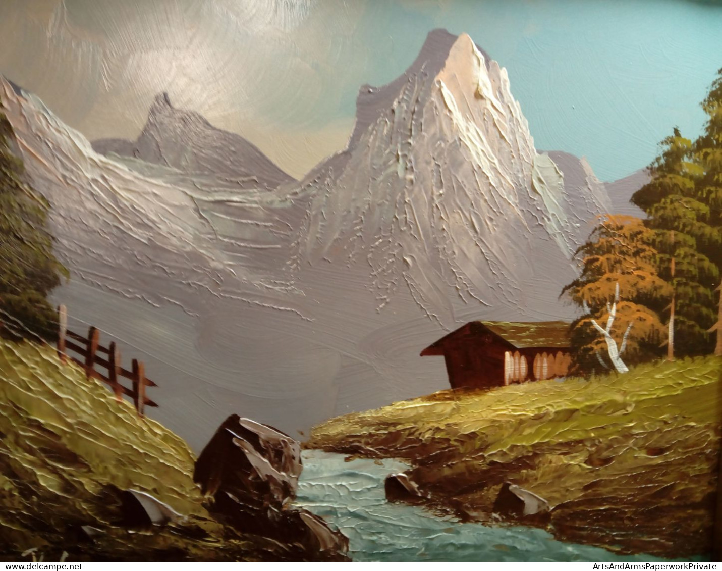 Paysage De Montagne Avec Alpage Et Rivière/ Mountain Landscape With Mountain Pasture And River - Oils