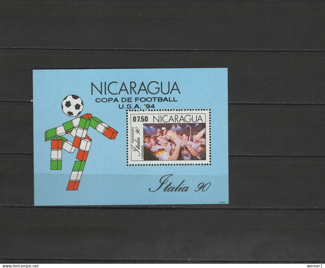 Nicaragua 1991 Football Soccer World Cup S/s With Overprint MNH - 1994 – USA
