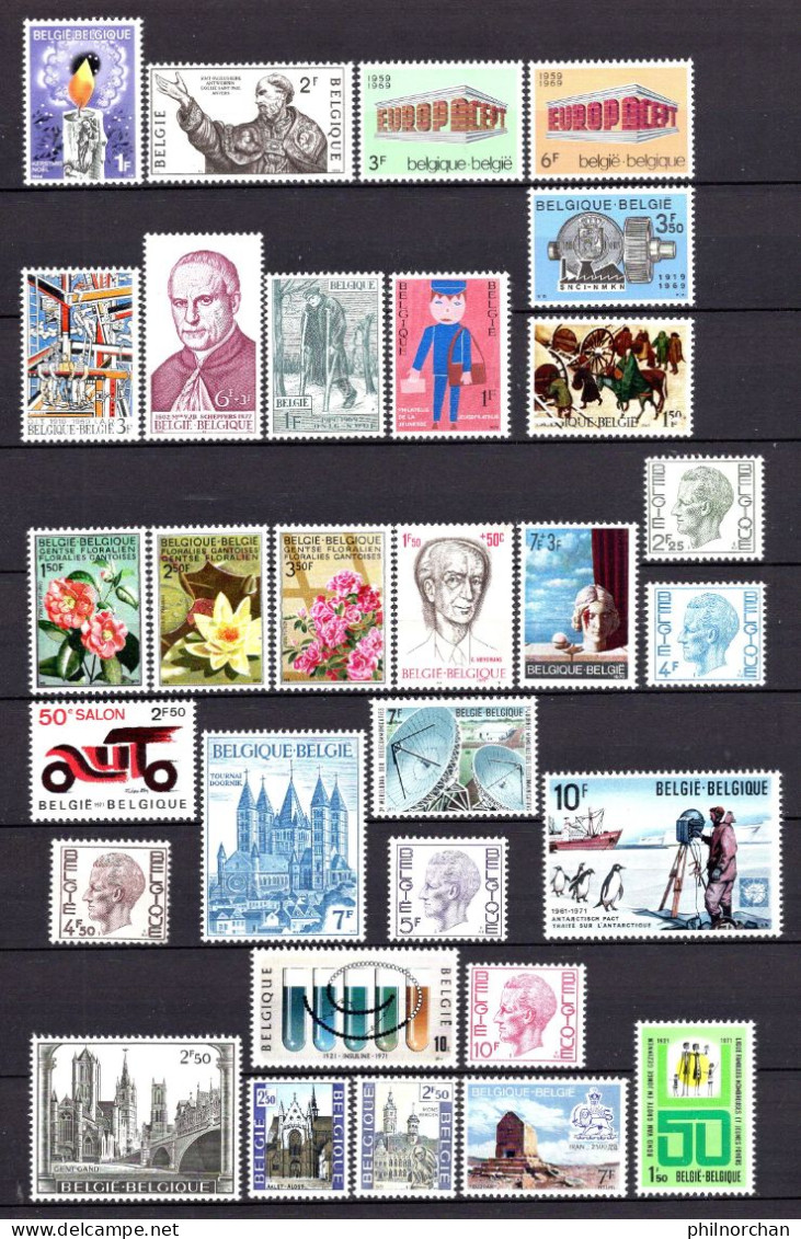 Belgique 1965 à 1971 Neufs** TB 90 Timbres Différents  6,50  €    (cote 40,35 €, 90 Valeurs) - Ungebraucht