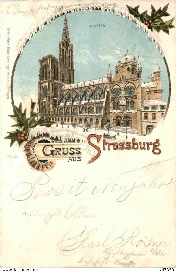 Gruss Aus Strassburg - Winter Litho - Straatsburg