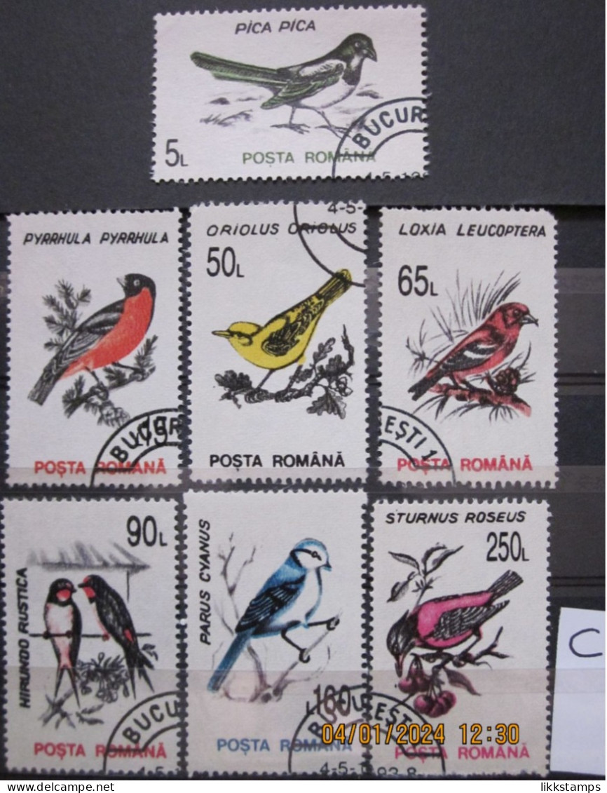 ROMANIA ~ 1993 ~ S.G. NUMBERS 5510 + 5512 + 5515 - 5519 ~ 'LOT C' ~ BIRDS ~ VFU #03567 - Used Stamps