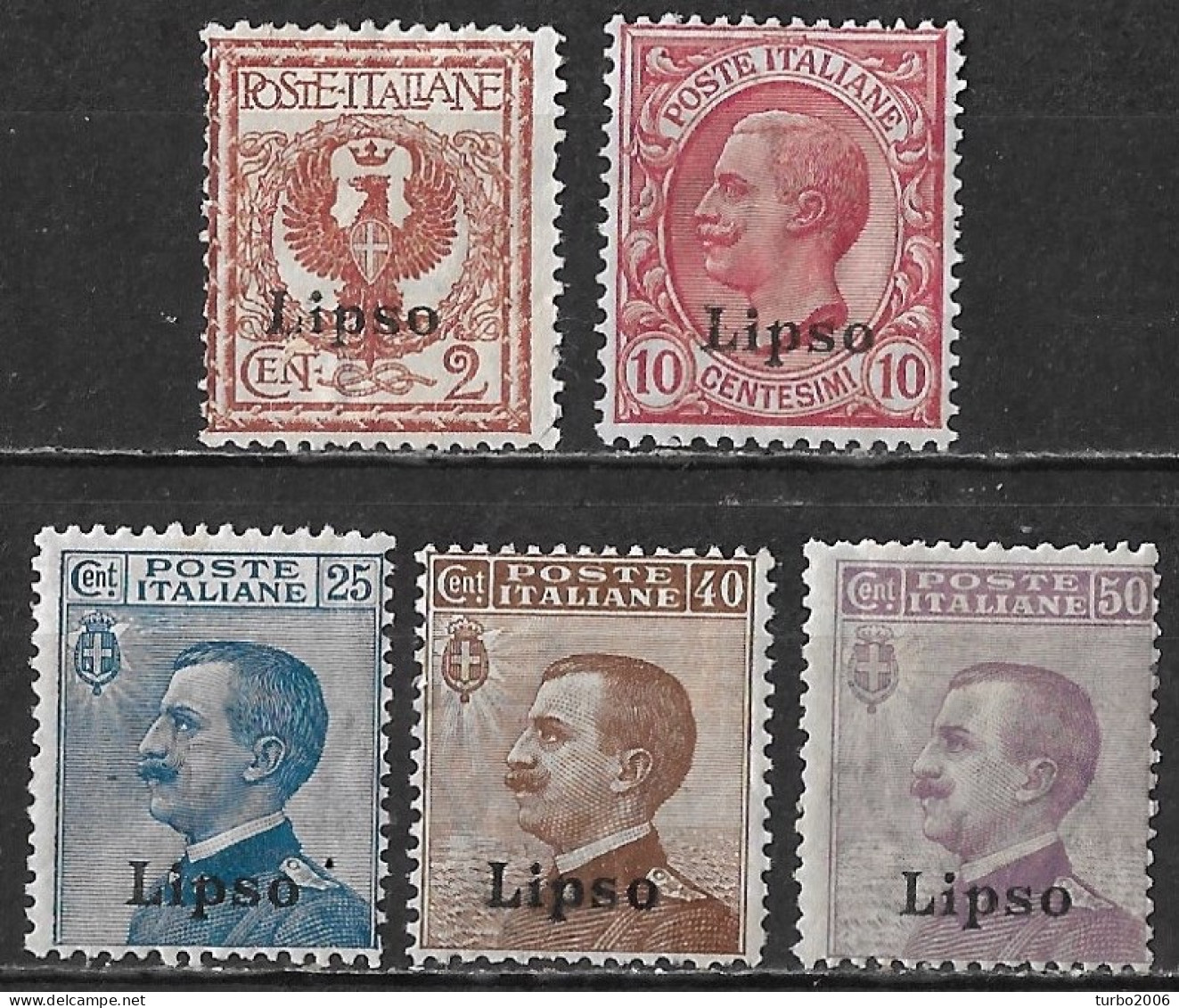 DODECANESE 1912 Italian Stamps With Black Overprint LIPSO 5 Values From The Set Vl. 1-3-5/7 MH - Dodecanese