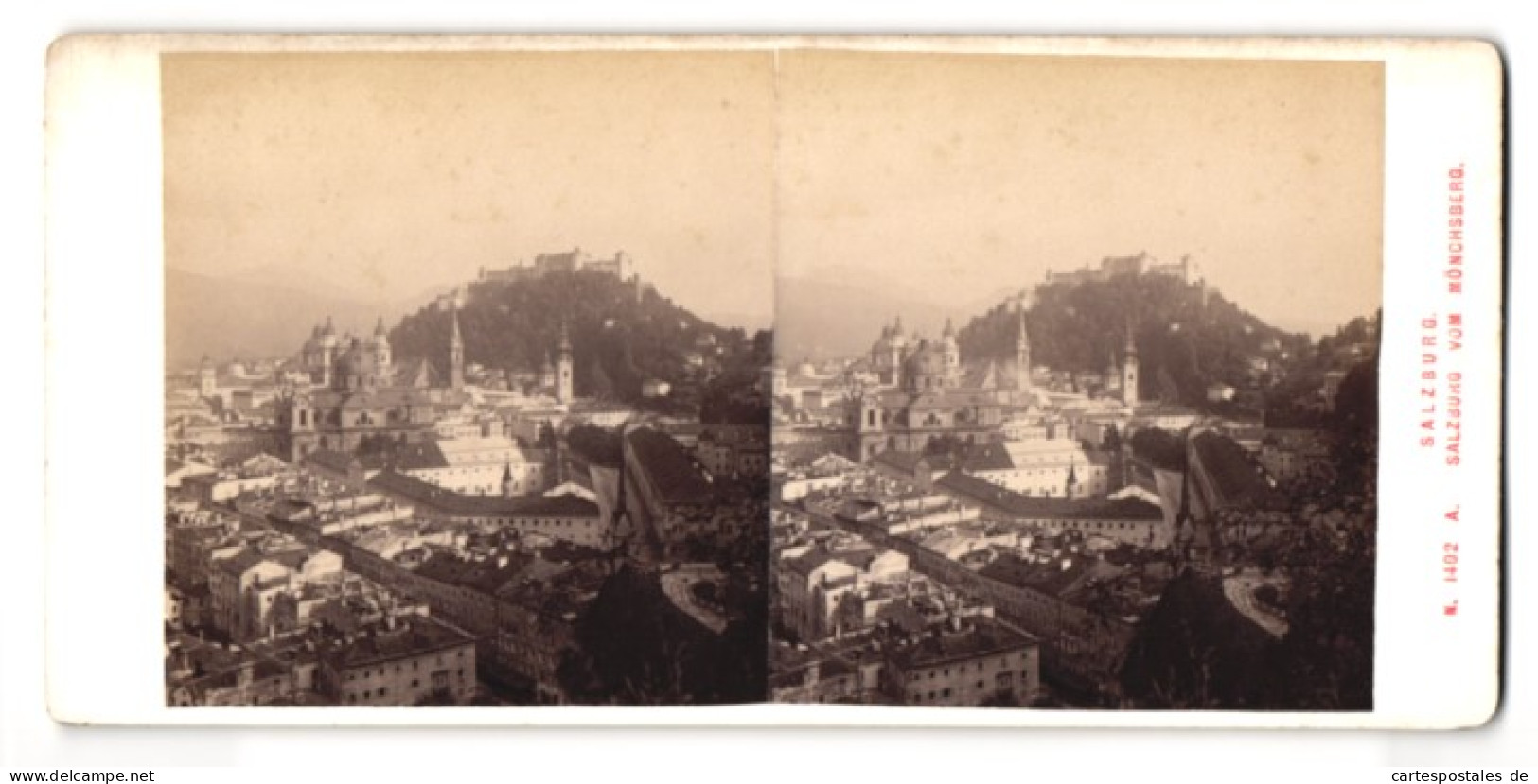 Stereo-Fotografie Alois Beer, Klagenfurt, Ansicht Salzburg, Blick Auf Die Stadt Vom Mönchsberg  - Photos Stéréoscopiques