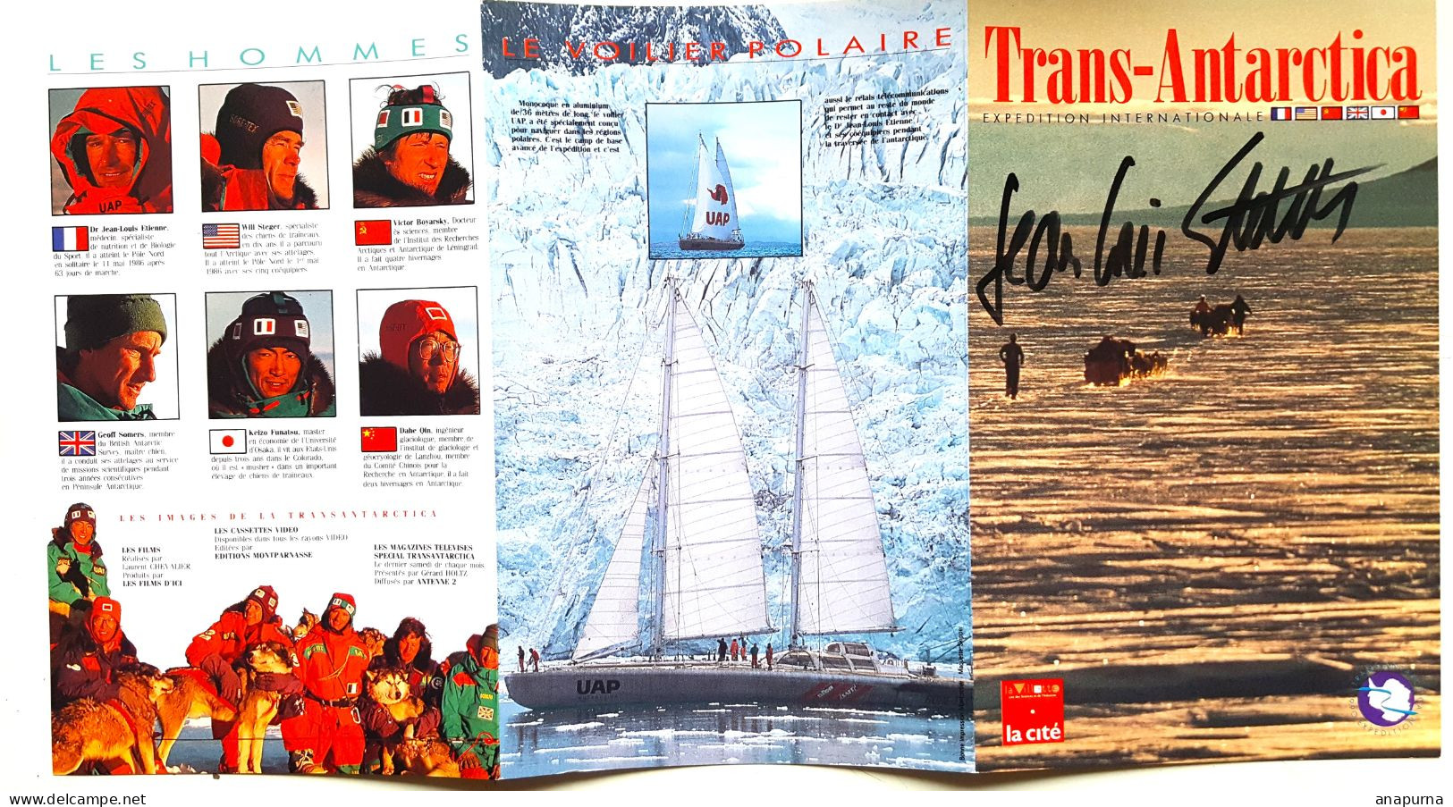 Expédition Trans Antarctica, Carte 3 Volets Signé Jean Louis Etienne, Polaire, Antarctique, Pole Sud - Poolreizigers & Beroemdheden