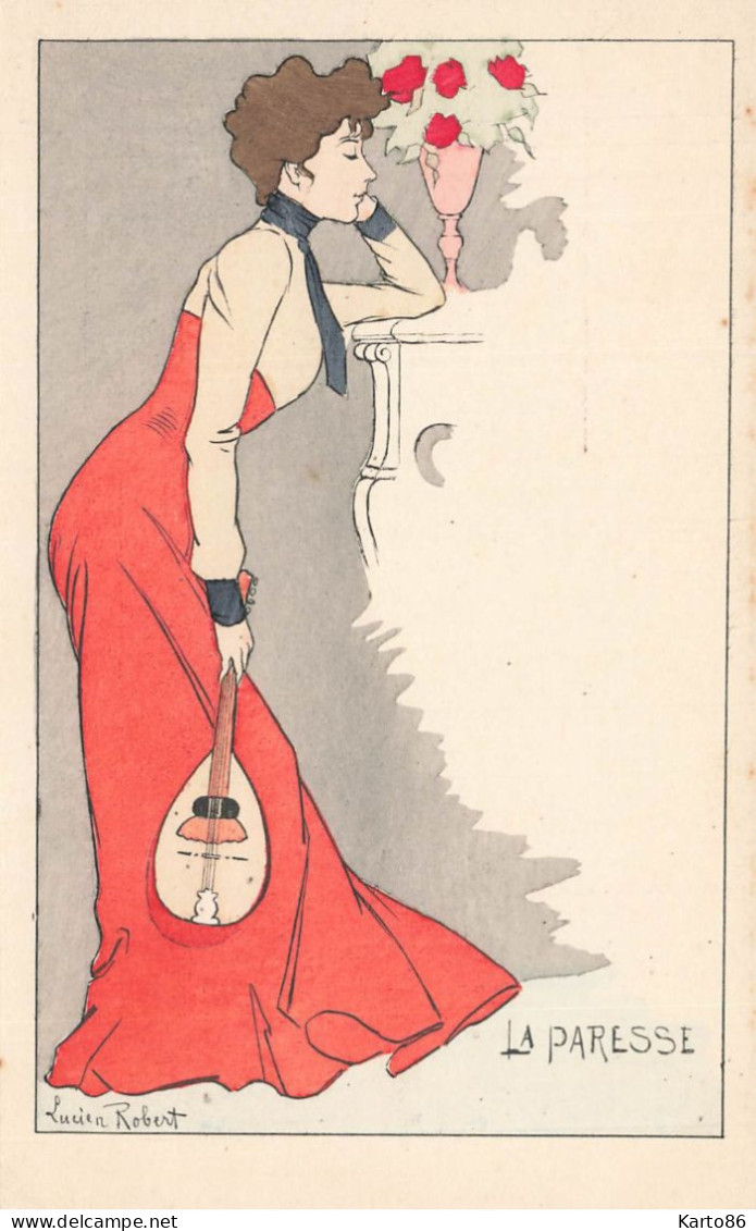 Lucien ROBERT * Série De 5 CPA Illustrateur Robert Art Nouveau Jugendstil * Femme Orgueil Luxure Envie Colère Paresse - Robert