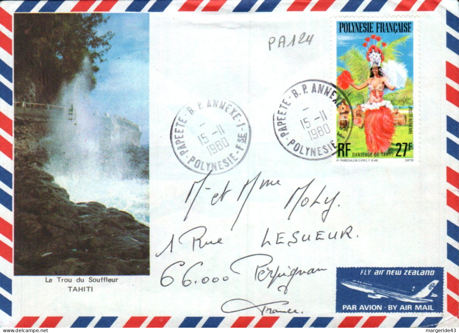 POLYNESIE SEULSUR LETTRE POUR LA FRANCE 1980 - Lettres & Documents