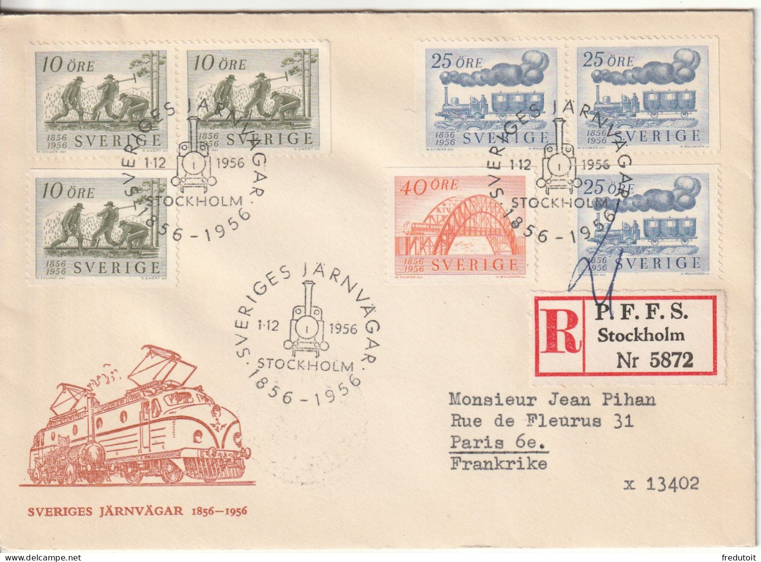 SUEDE - FDC - N°411/3 (1956) Chemins De Fer - FDC