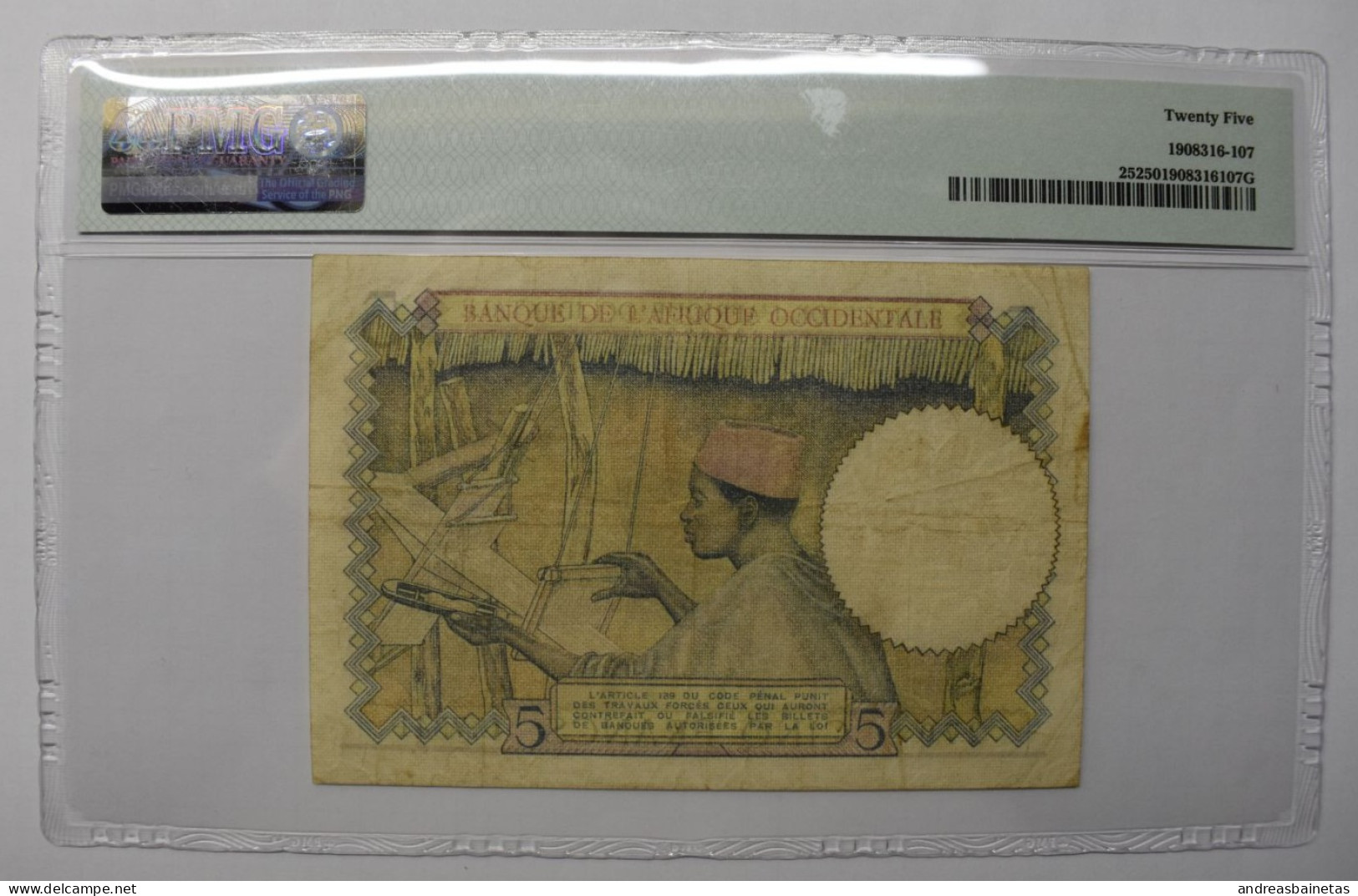Banknotes FRENCH WEST AFRICA: 5 Francs 6.3.1941 PMG "Very Fine 25 - Stati Dell'Africa Occidentale