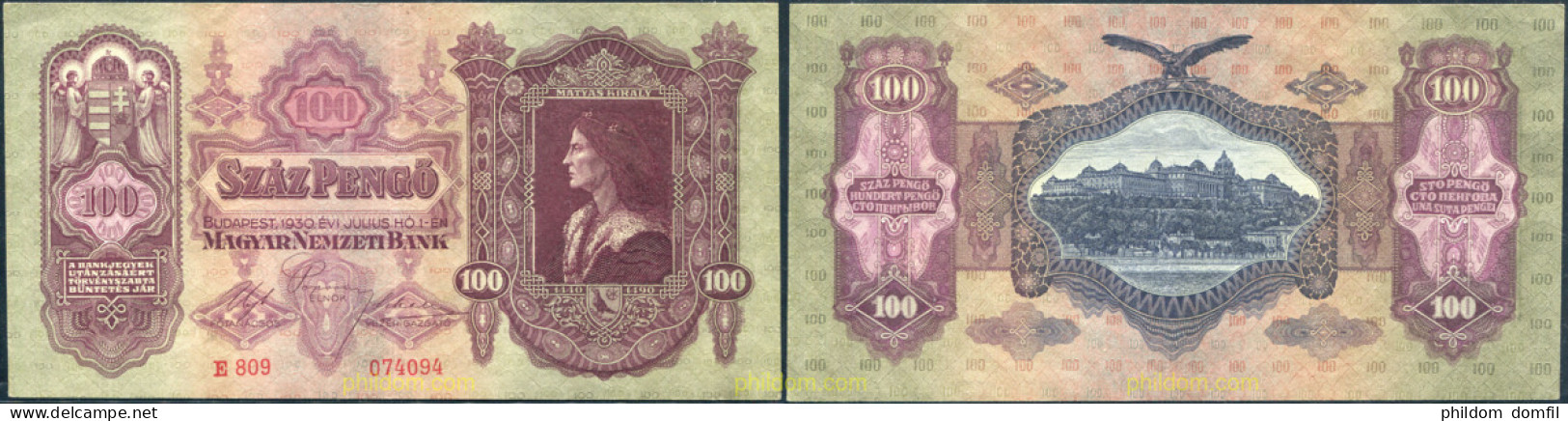 8663 HUNGRIA 1930 MAGYAR 100 PENGO 1930 - Hongrie