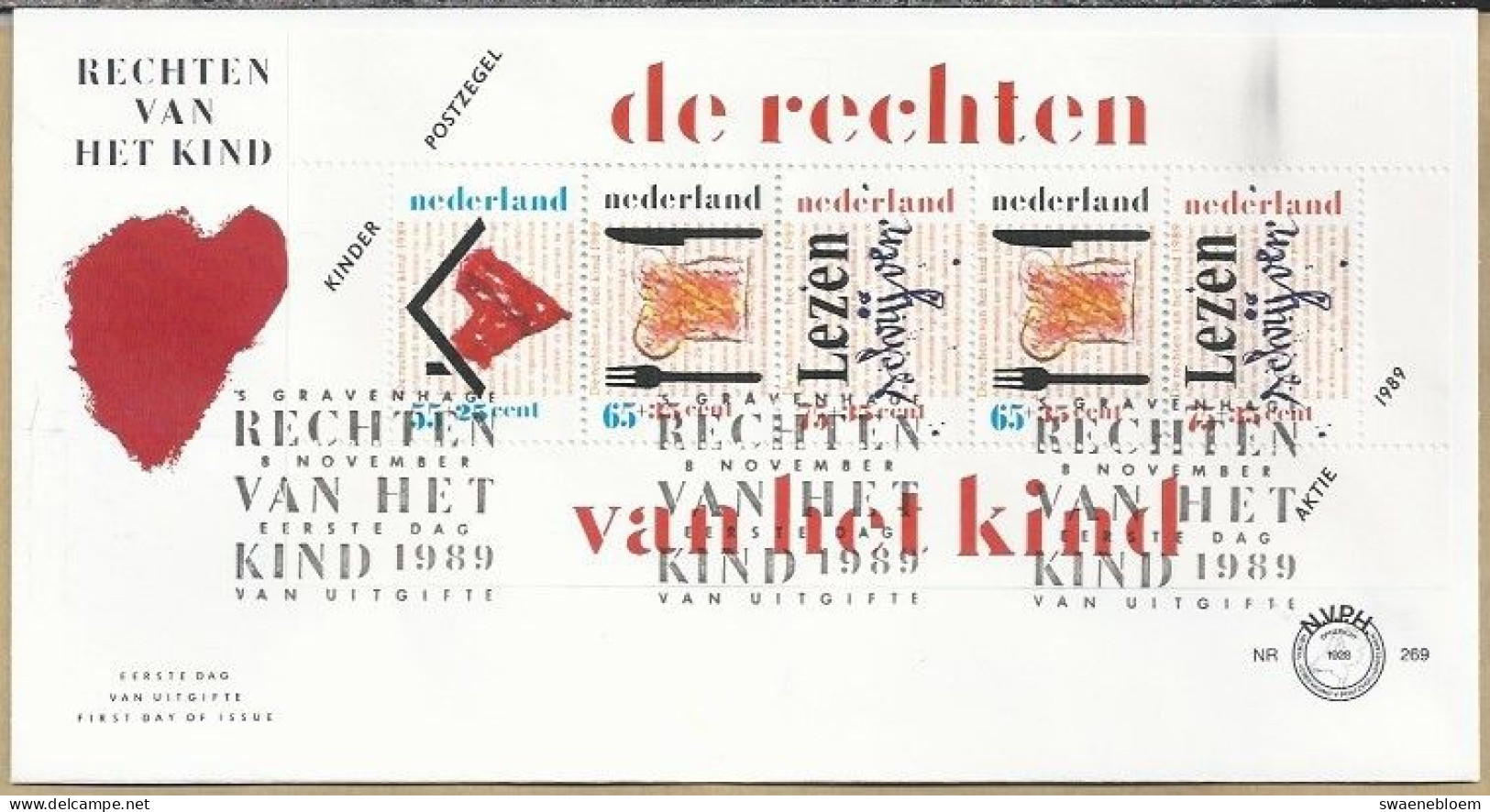 NL.- FDC. NVPH Nr. 269a. EERSTE DAG VAN UITGIFTE. FIRST DAY OF ISSUE. 08-11-1989. RECHTEN VAN HET KIND. LEZEN. SCHRIJVEN - FDC