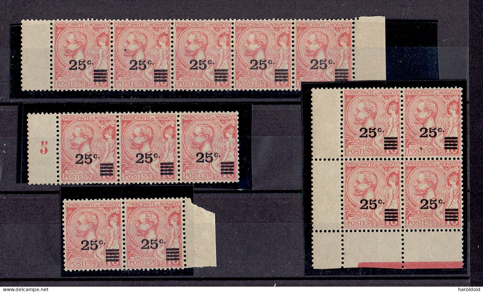 MONACO - N°52 ** MNH TB - 1 BLOC DE 4 + BANDE DE 5 + BANDE DE 3 + PAIRE - Nuevos