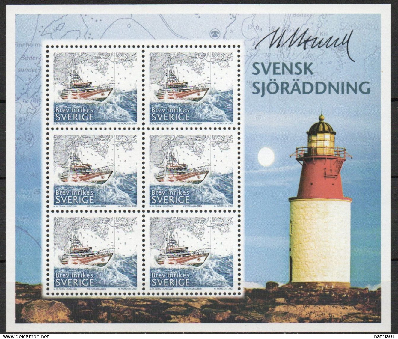 Martin Mörck. Sweden 2007. Sea Rescue Service. Michel 2577 KLB. MNH. Signed. - Blocs-feuillets