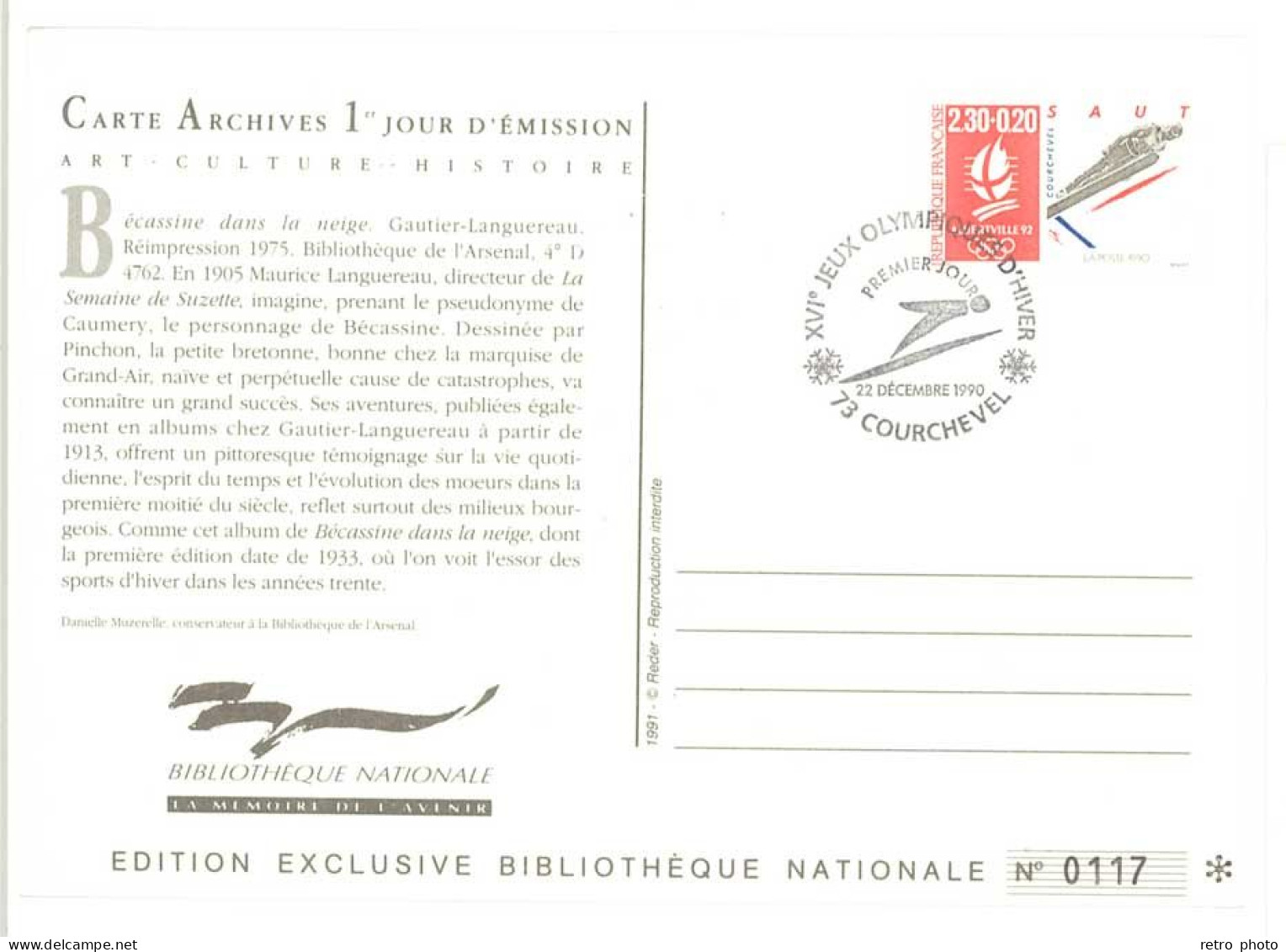 Cpm Carte Archives 1er Jour D'Emission - Bécassine Dans La Neige ( Tirage Limité )  (PHIL) - Other & Unclassified