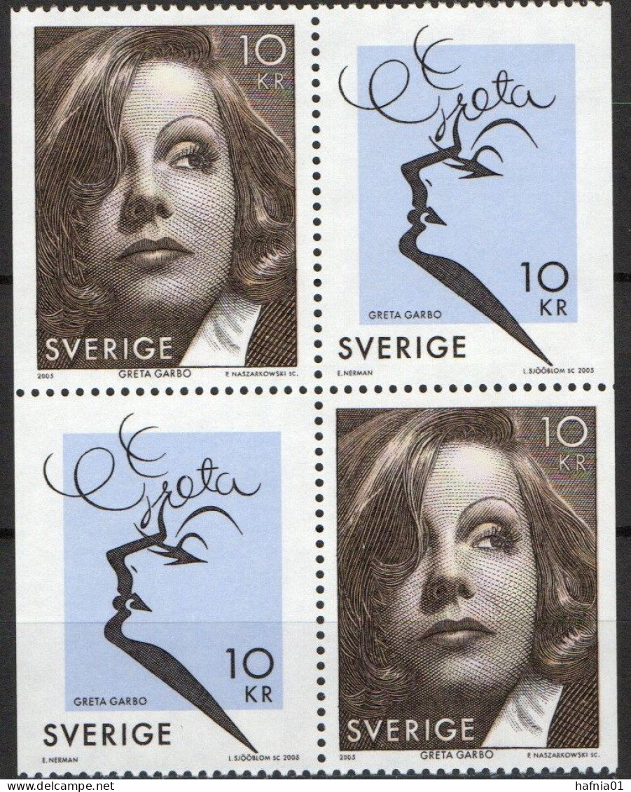 Lars Sjööblom. Sweden 2005. 100 Anniv Greta Garbo. Michel 2485 - 2486, 4-block . MNH. - Blocks & Sheetlets