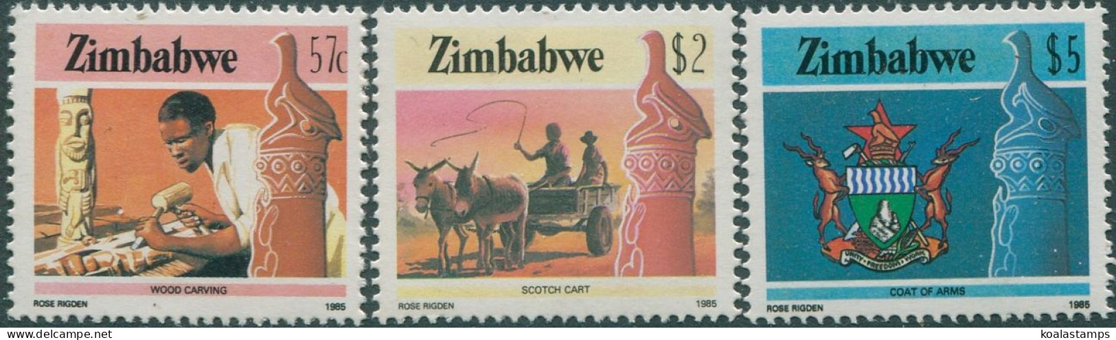 Zimbabwe 1985 SG677-680 Carving Cart Arms (3) MNH - Zimbabwe (1980-...)