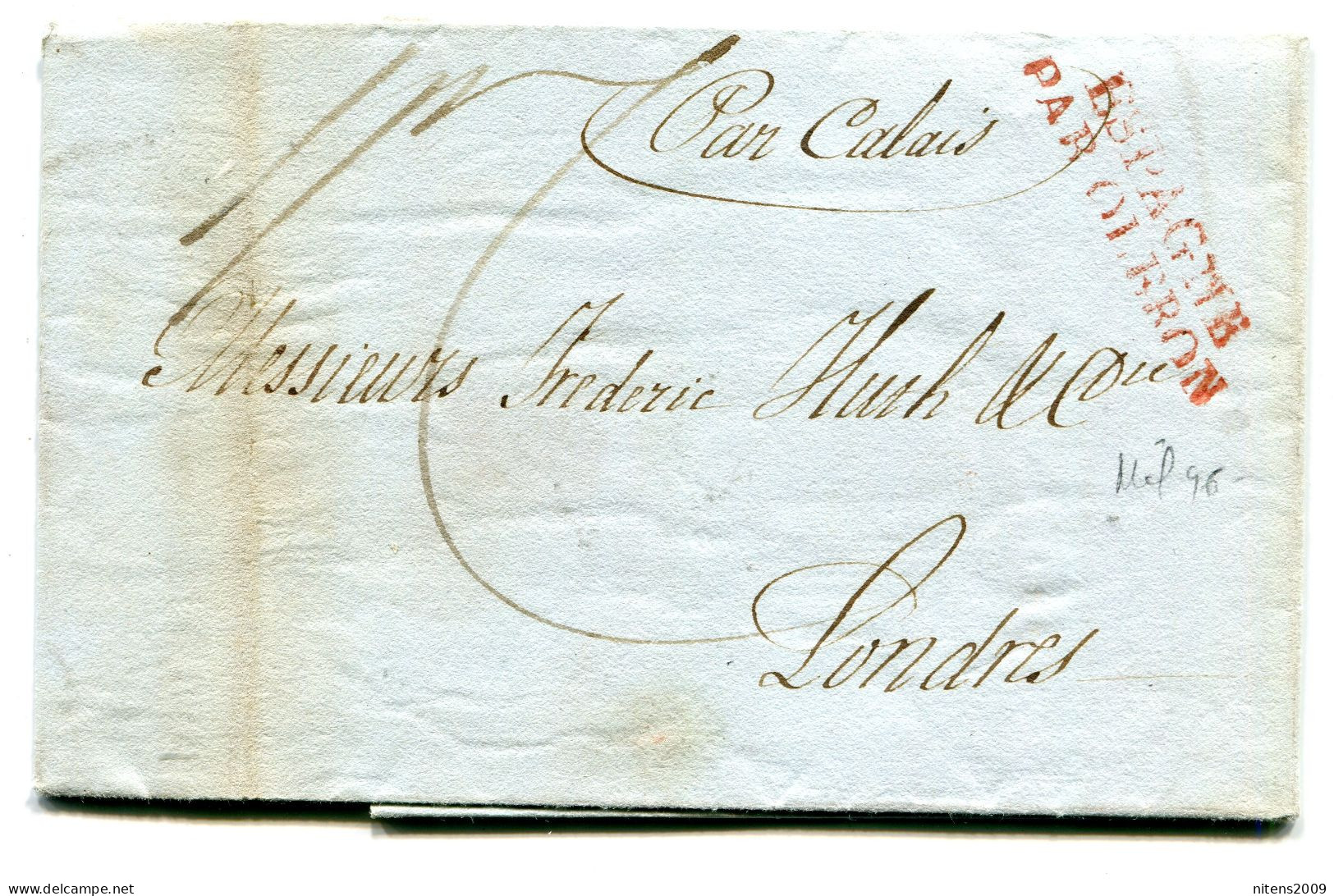 LETTRE AVEC TEXTE DE MADRID POUR LONDRES ENTREE PAR OLERON EN ROUGE TAXE 1 SH ET 2 PENCE 2 NOVEMBRE 1836 RARE ET SUP - Marques D'entrées