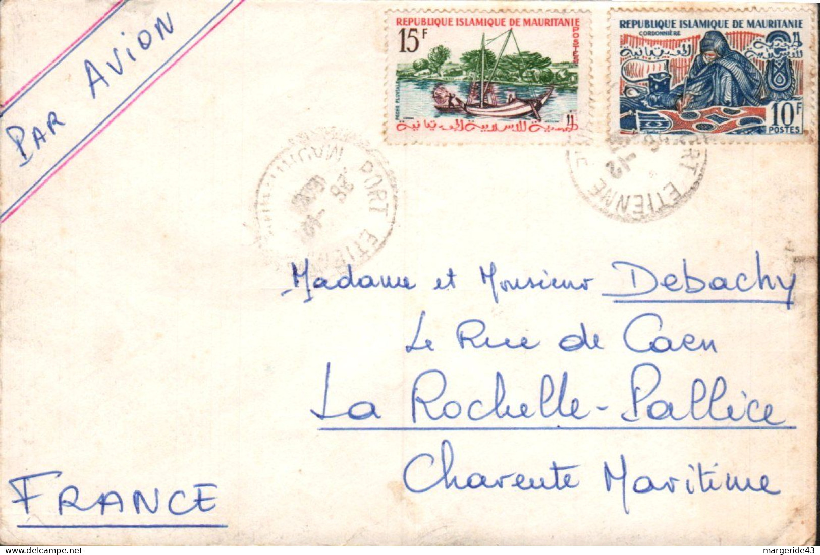 MAURITANIE AFFRANCHISSEMENT COMPOSE SUR  LETTRE DE PORT ETIENNE POUR LA FRANCE - Mauritania (1960-...)