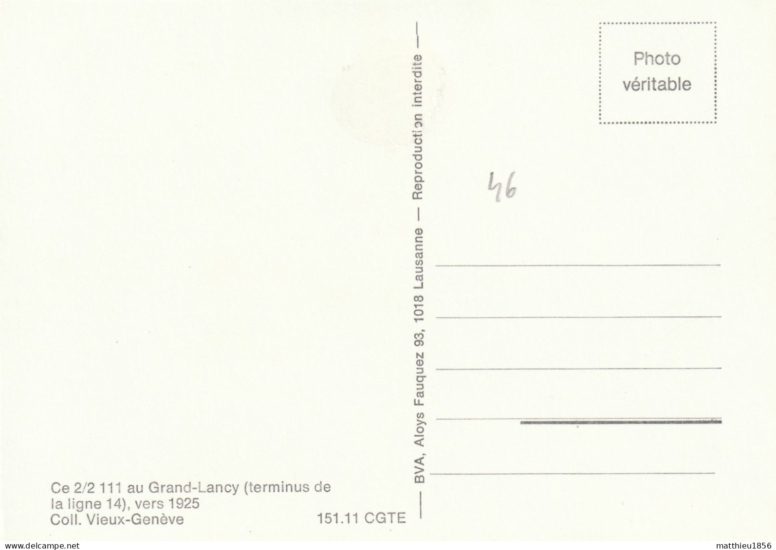 CPM Vers 1925 Ce 2/2 111 Au GRAND-LANCY, Tramway (A79) - Lancy