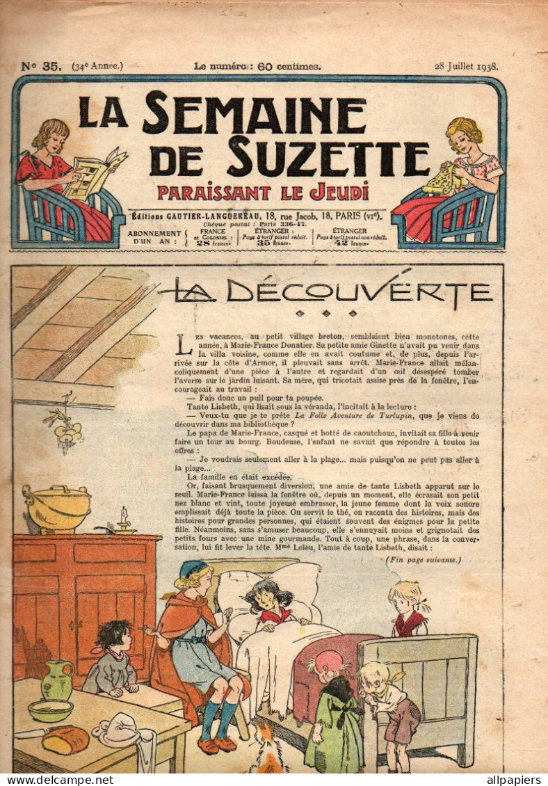 Périodique La Semaine De Suzette N°35 La Découverte - Le Collier De Jade Et La Poupée Sans Tête - Amis Du Mont St-Michel - La Semaine De Suzette