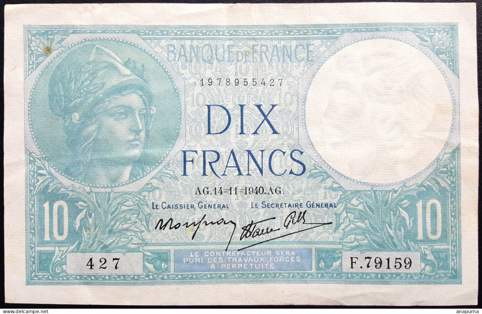 10 Francs Minerve, AG 14 Novembre 1940, 427 F79159 - 10 F 1916-1942 ''Minerve''