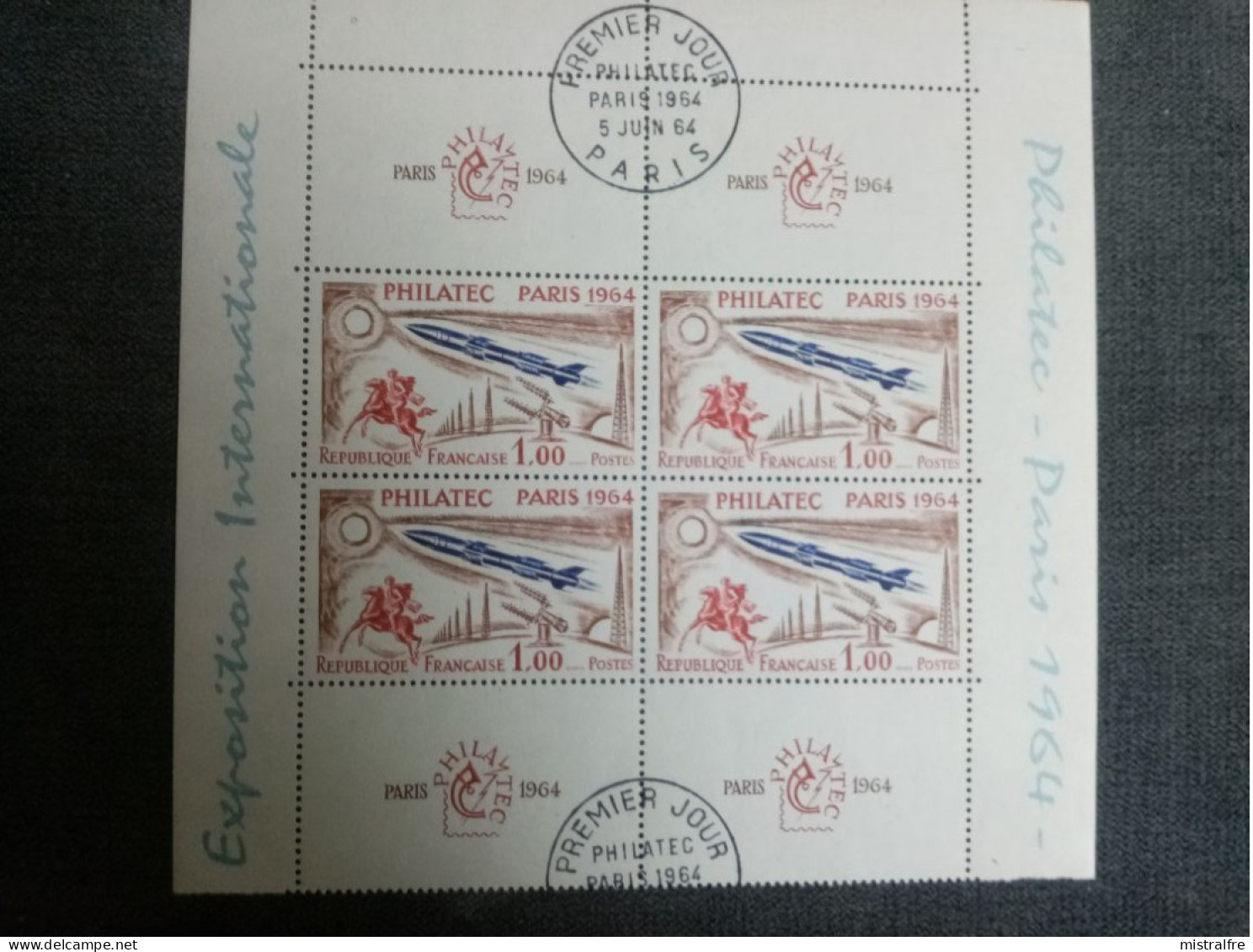 FRANCE. 1964. PHILATEC  PARIS. 1/2 Bloc N° 6 .Oblitération 1ér Jour. Avec Vignette D'entrée.. Côte YT 2023 : 105,00 € - Afgestempeld